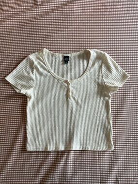 Pointelle Scoop-Neck Short Sleeve Top - Cream